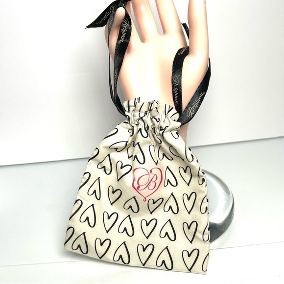 Brighton Jewelry Drawstring Dust Bag Ivory Black Hearts NWOT - Picture 1 of 8